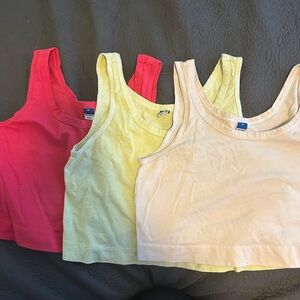3 Old Navy Pink, Yellow and Peach Cropped Tank Tops